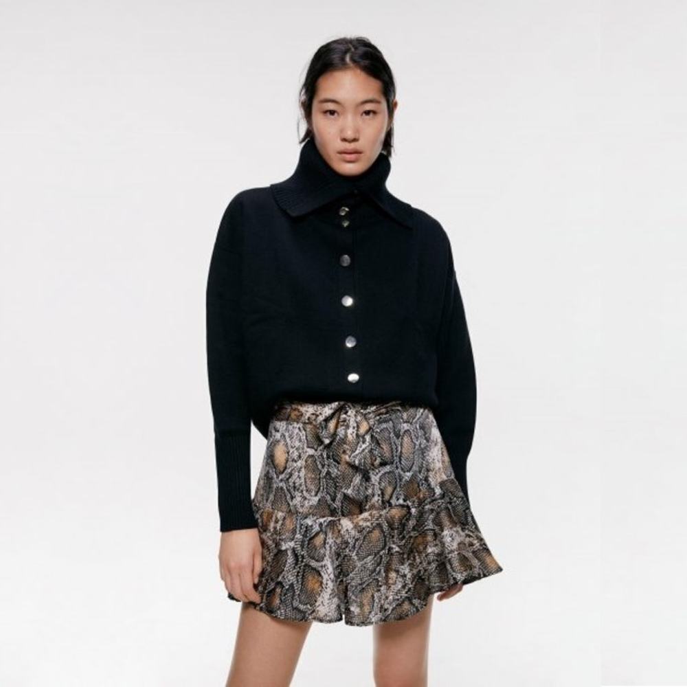 2/$30 ZARA Snakeskin A-Line Mini Skirt XS Tan Black Self-Tie Belt #7222